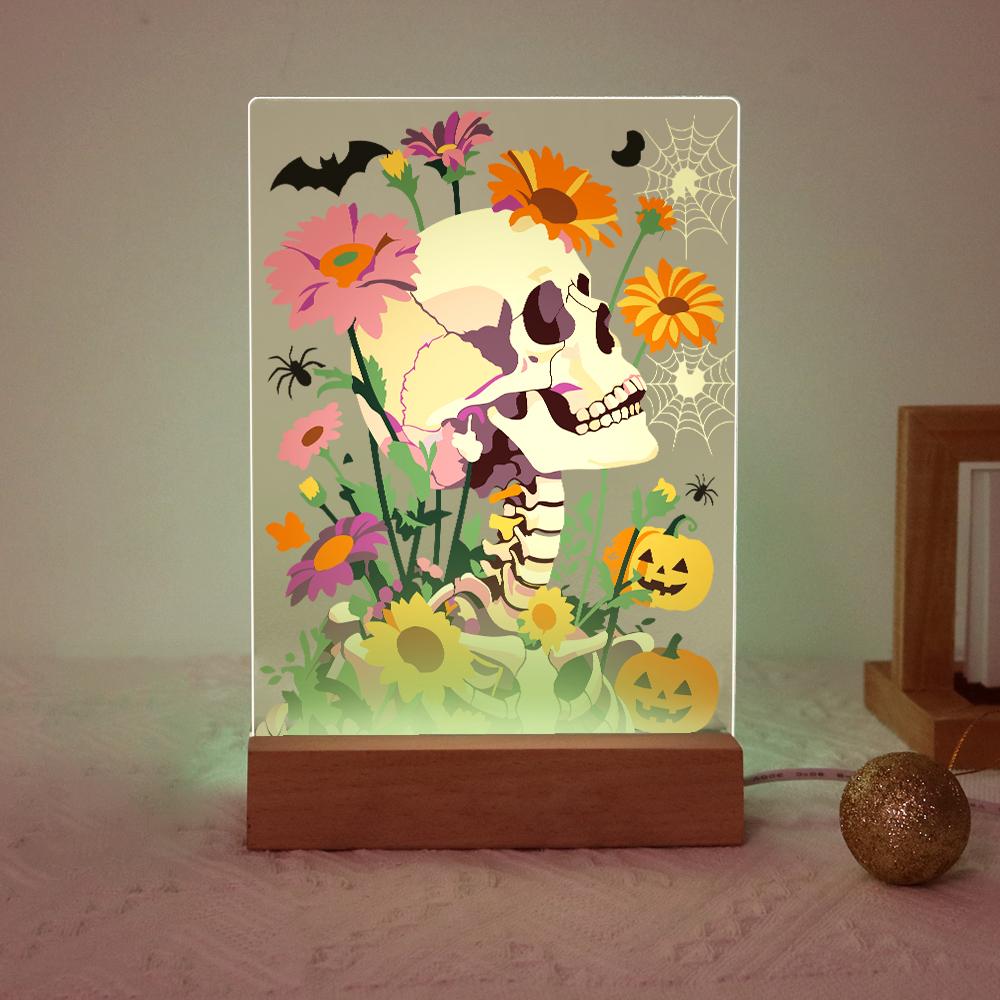 Paint by Number Halloween Lamp - Flower Skull