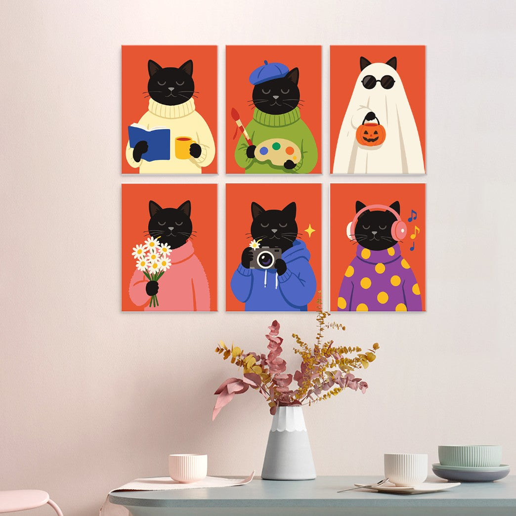 6 Wooden Board Mini Paintings – Cozy Cat Sason