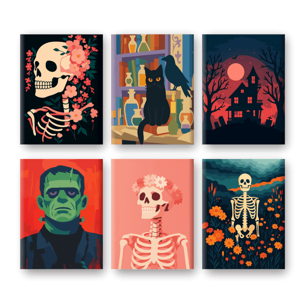 6 minicuadros - Juego Noche de Halloween-Pintar por números
