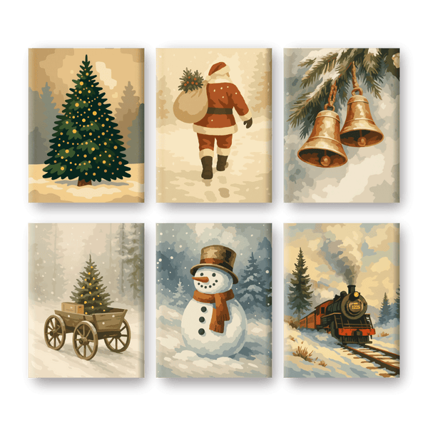 6 Mini Quadri - Set Natale Vintage-Dipingi con i numeri