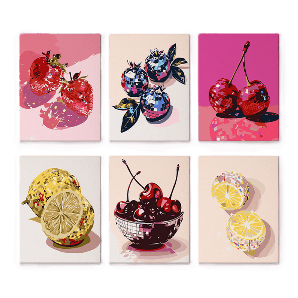 6 Minicuadros - Set Frutas Disco-Pintar por números