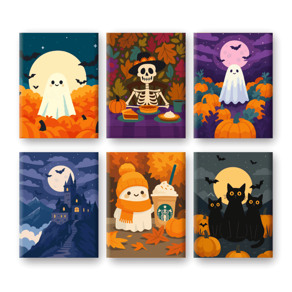 6 minicuadros - Set de otoño espeluznante-Pintar por números