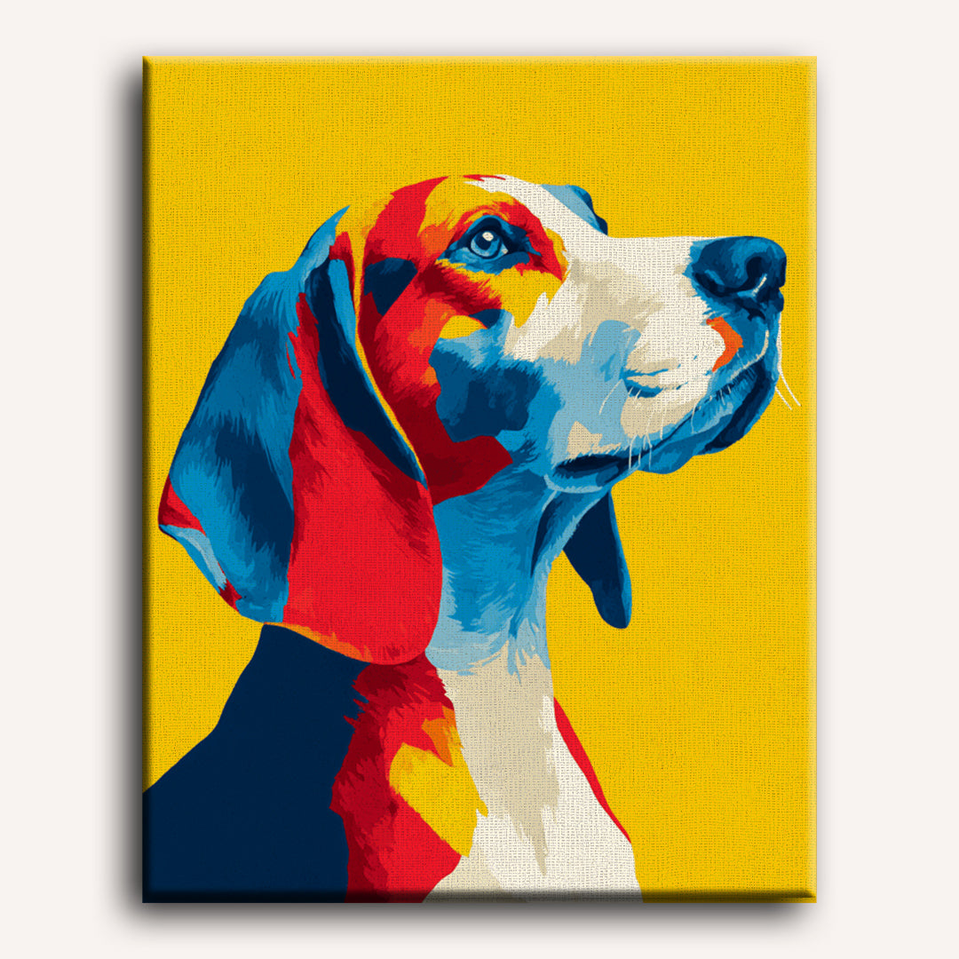 新作。手作り額付き作品　title「Let it BEAGLEワンコ」 Colorful Beagle | Paint by Number