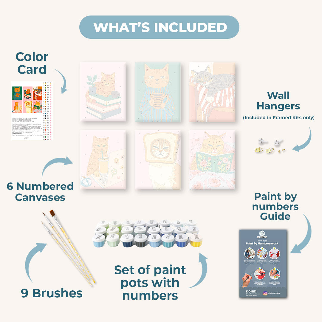 6 Mini Paintings | Tired Cats Set