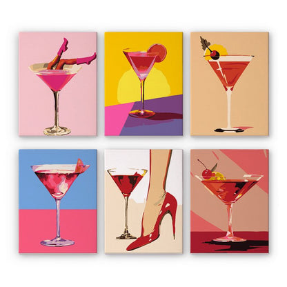 6 Mini Paintings - Fancy Cocktail Set-Paint by numbers