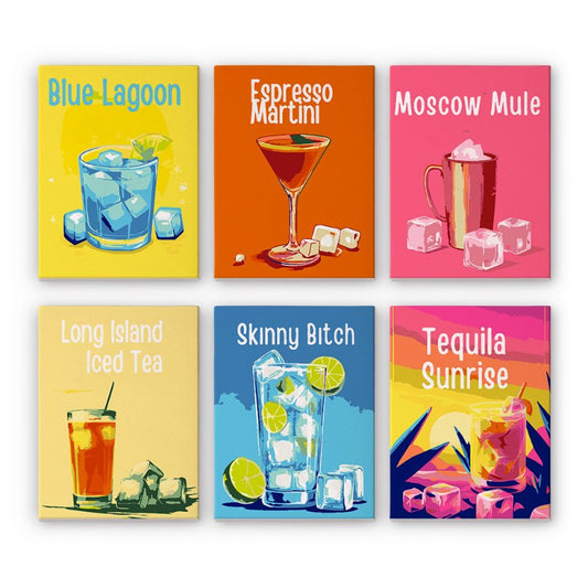 6 Mini Paintings - Happy Hour Cocktail Set-Paint by numbers