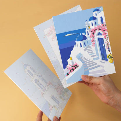 6 Wooden Board Mini Paintings – Santorini Escape