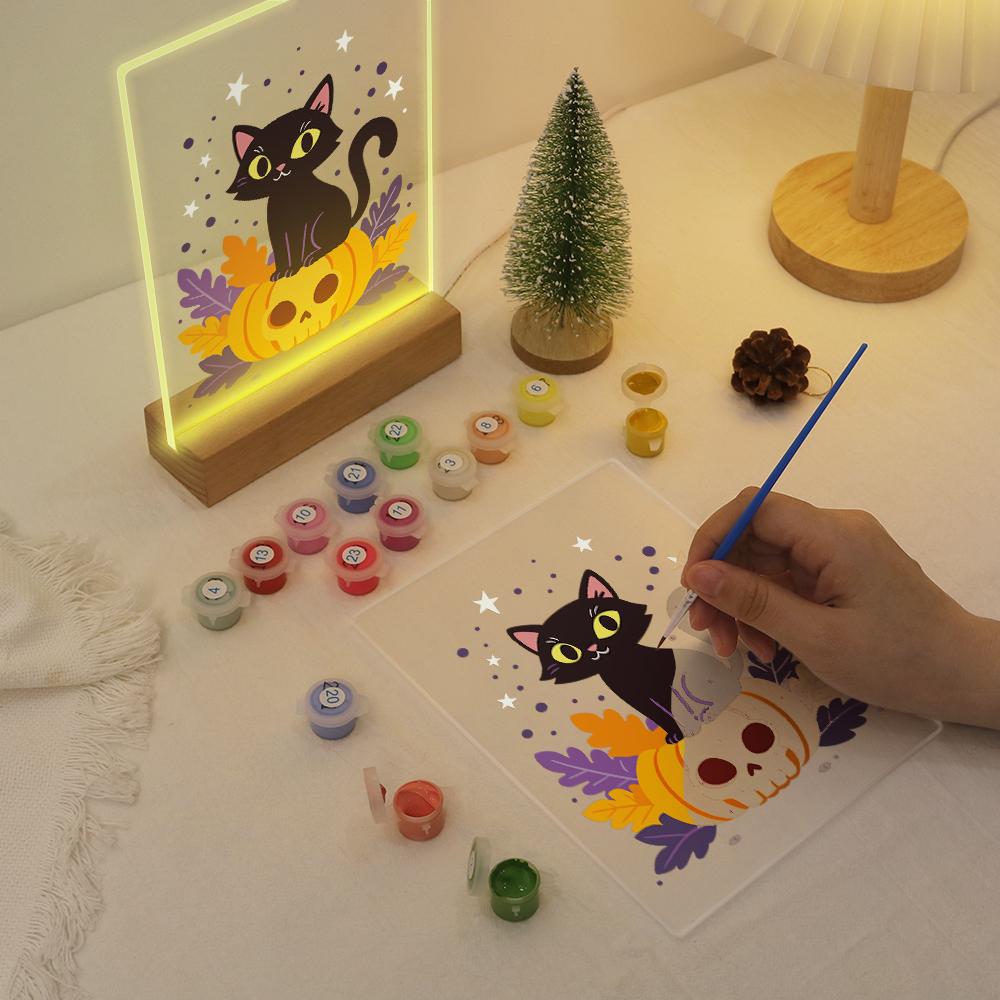 Paint by Number Halloween Lamp - Pumpkin Cat