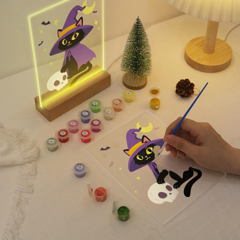 Paint by Number Halloween Lamp - Witchy Cat