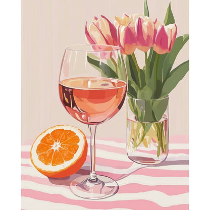 Orange wine and Tulips | Paint by Numbers-Paint by numbers