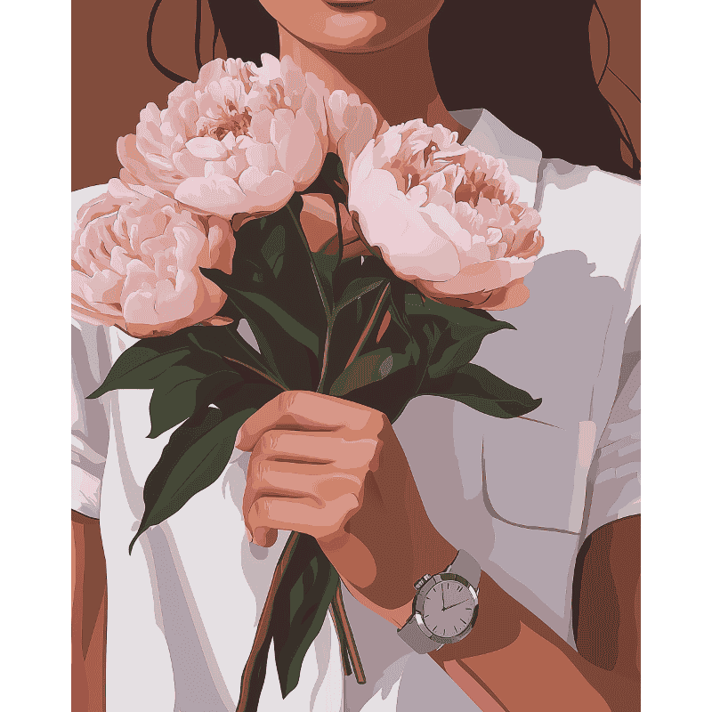 Woman holding Peonies | Paint by Numbers-Paint by numbers