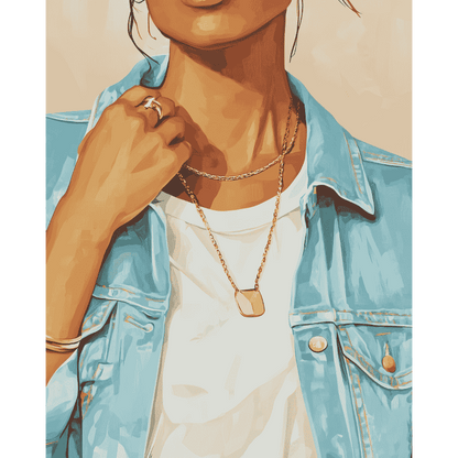 Girl in Jeans jacket | Paint by Numbers-Paint by numbers