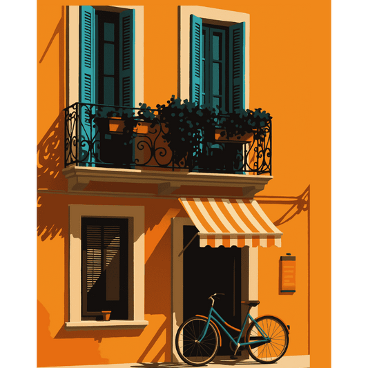 Bicicletta alla Casa Arancione | Dipingi con i Numeri-Dipingi con i Numeri
