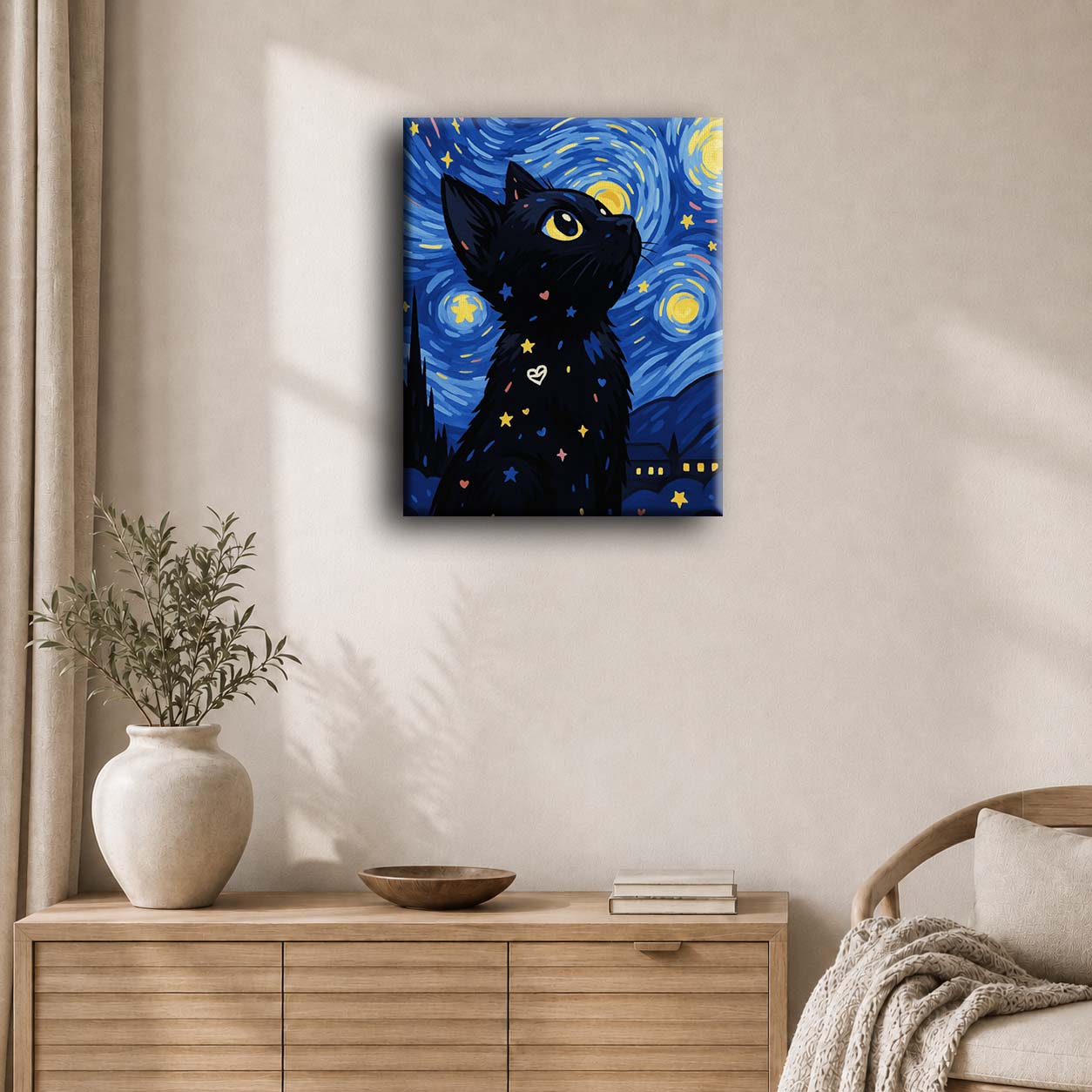 Gato en la noche estrellada | Pintar por números