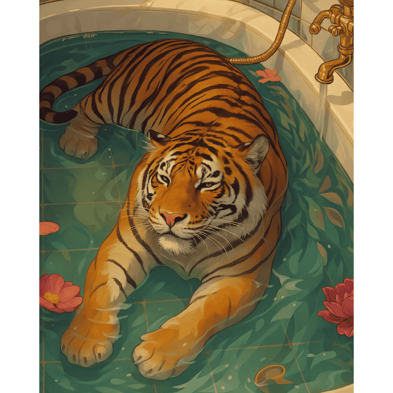 Paint by numbers   Tiger in bath | Paint by Number