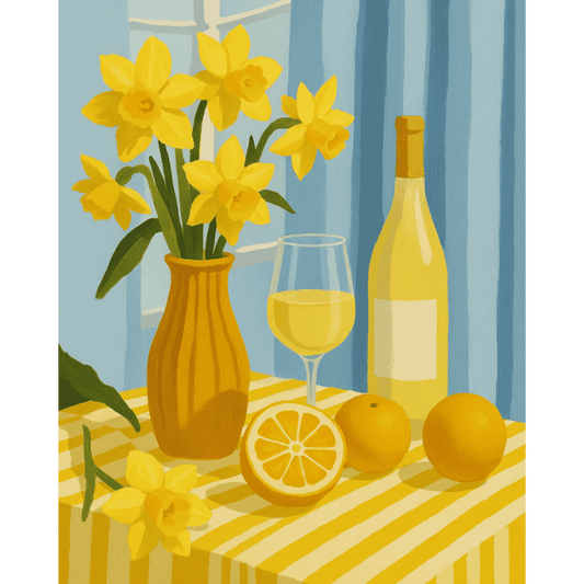 Lemons wine and flowers | Paint by Numbers-Paint by numbers