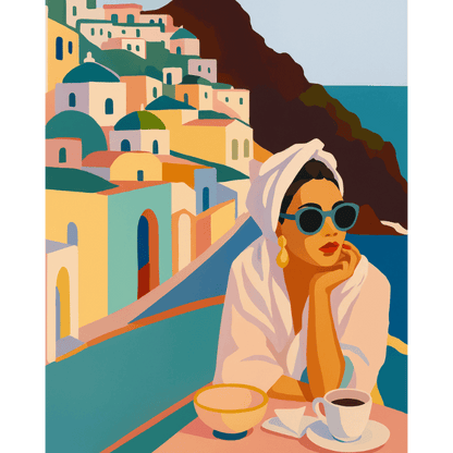 Lady in Santorini | Paint by Numbers-Paint by numbers