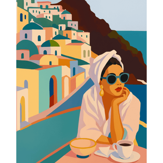 Lady in Santorini | Paint by Numbers-Paint by numbers