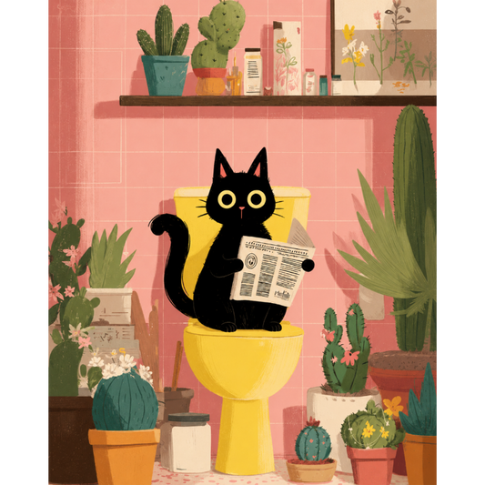 The black cat on the toilet | Paint by Number