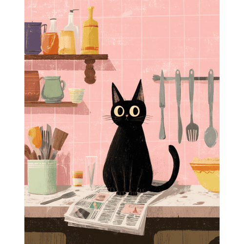 The black cat in the kitchen | Paint by Number