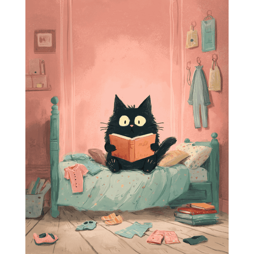The black cat in the bedroom | Paint by Number