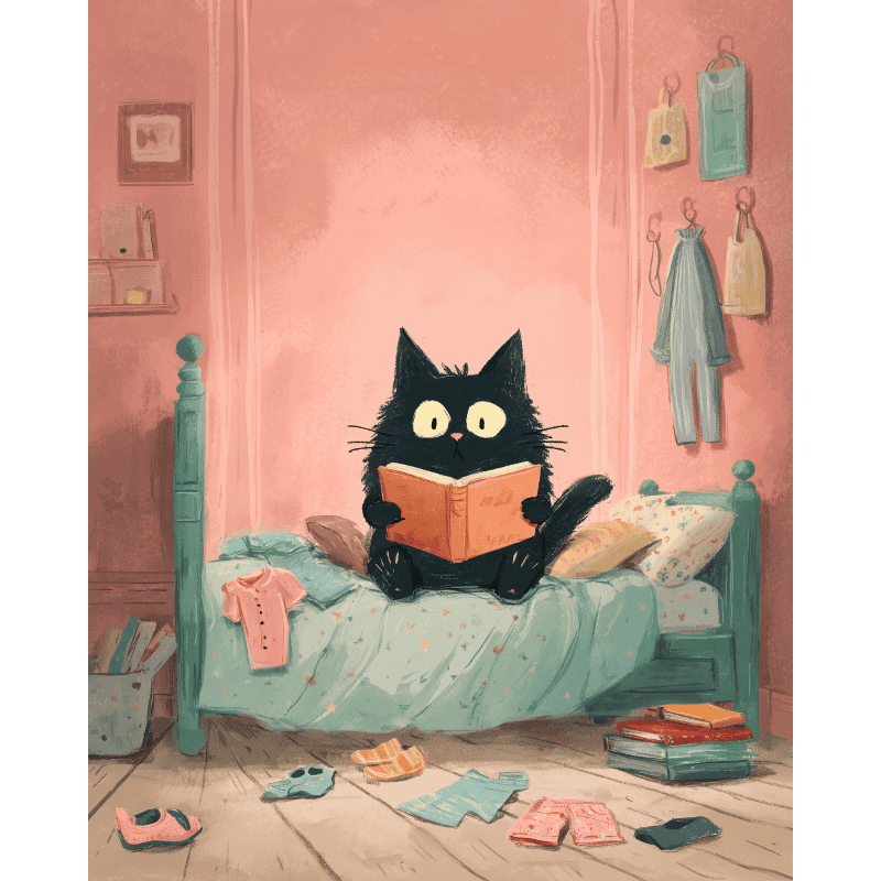 The black cat in the bedroom | Paint by Number