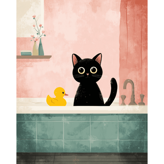 The black cat in the bathroom | Paint by Number-Paint by numbers