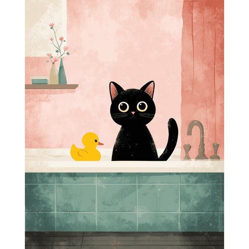 The black cat in the bathroom | Paint by Number