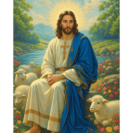 Jesus with lambs | Paint by Number-Paint by numbers