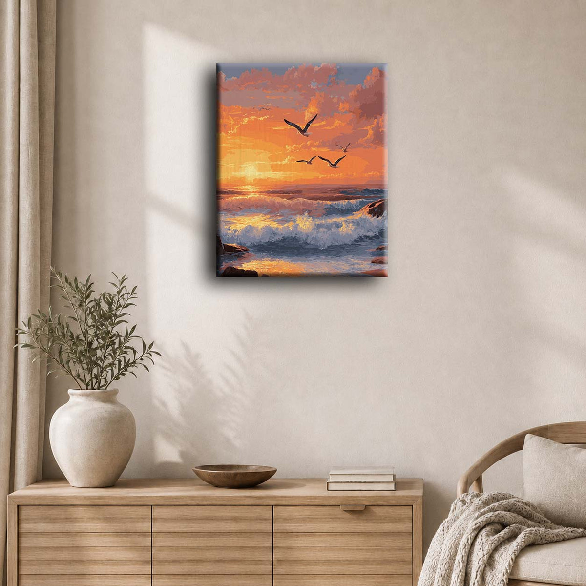 Solnedgang over havet | Maleri etter tall