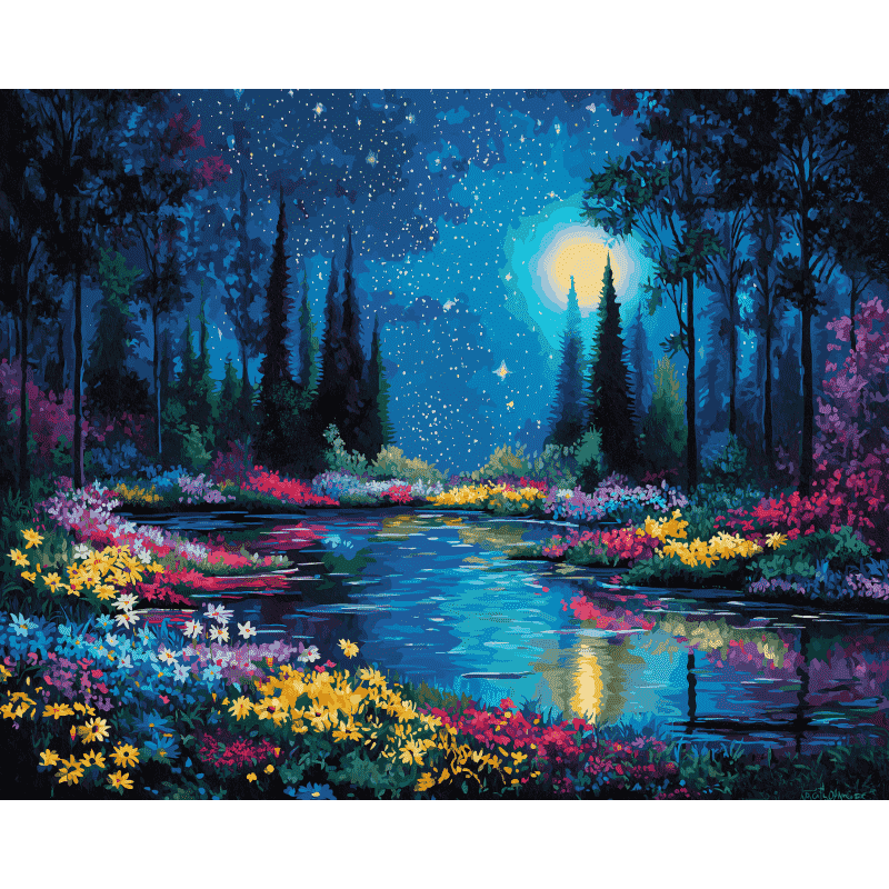 Starry night garden | Paint by Number-Paint by numbers