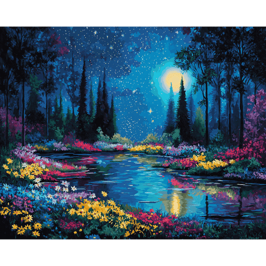 Starry night garden | Paint by Number-Paint by numbers