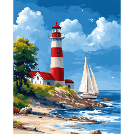 Lighthouse & Sailboat | Paint by Number-Paint by numbers