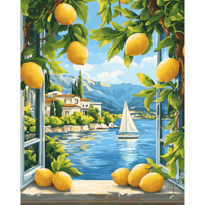 Lemons & Italian Lake View | Paint by Number-Paint by numbers