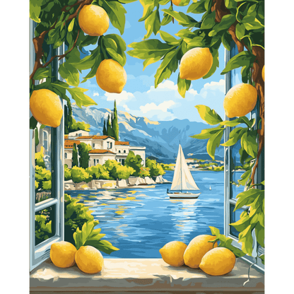 Lemons & Italian Lake View | Paint by Number-Paint by numbers
