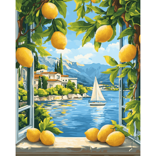 Lemons & Italian Lake View | Paint by Number