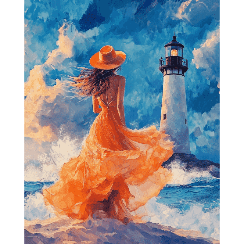 Woman at the Lighthouse | Paint by Number-Paint by numbers