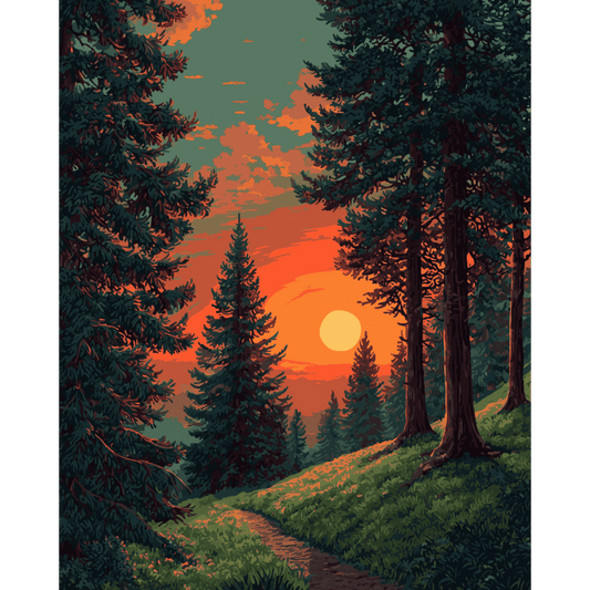 Sunset in Alpine Forest | Paint by Number-Paint by numbers
