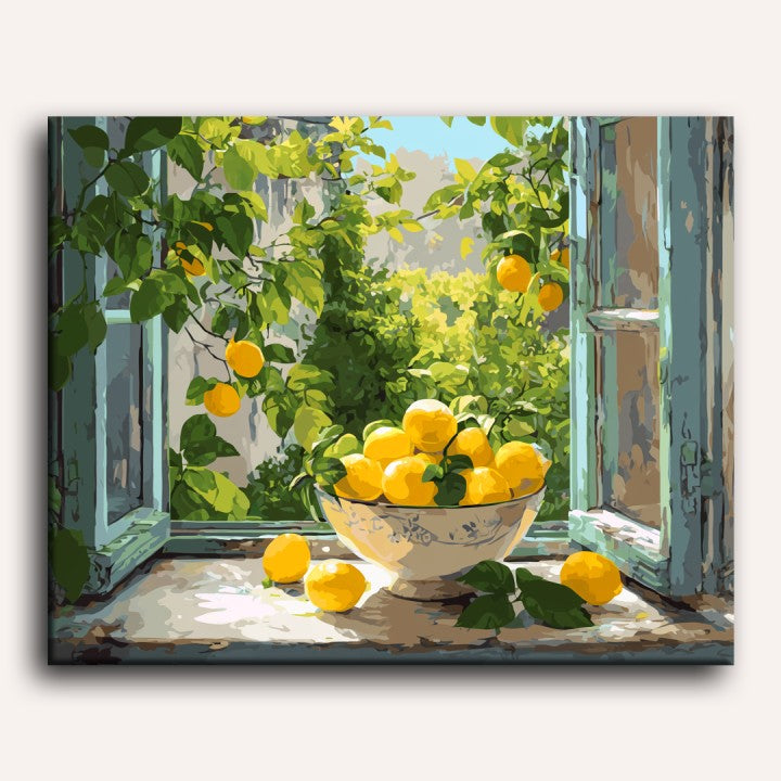 Lemon Bowl by the Window | Paint by Number