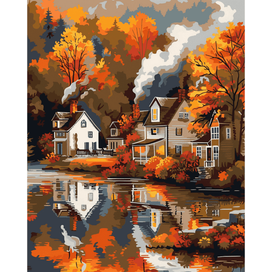 Village in Autumn | Paint by Number-Paint by numbers