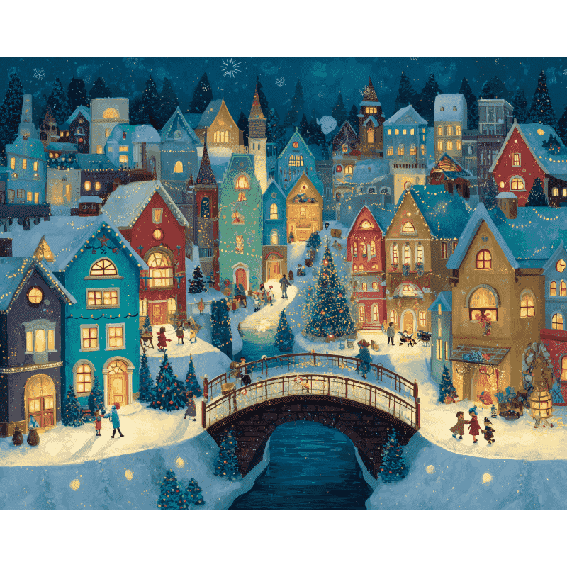 Festive Village | Paint by Number-Paint by numbers