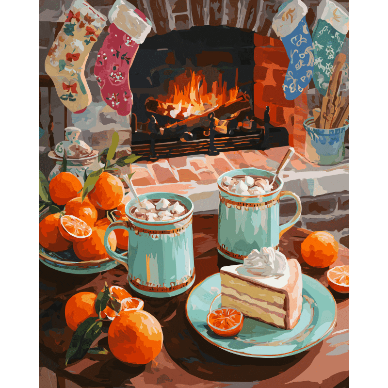 Cozy Christmas Fireplace | Paint by Number-Paint by numbers