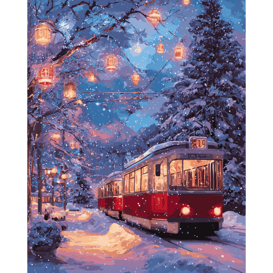 Snowy Tram | Paint by Number-Paint by numbers