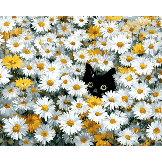 Cat in the daisy field | Paint by Number-Paint by numbers