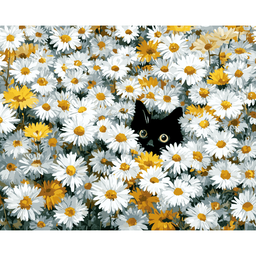 Cat in the daisy field | Paint by Number
