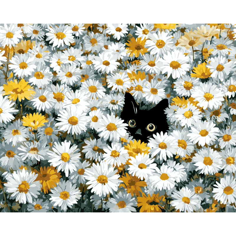 Cat in the daisy field | Paint by Number