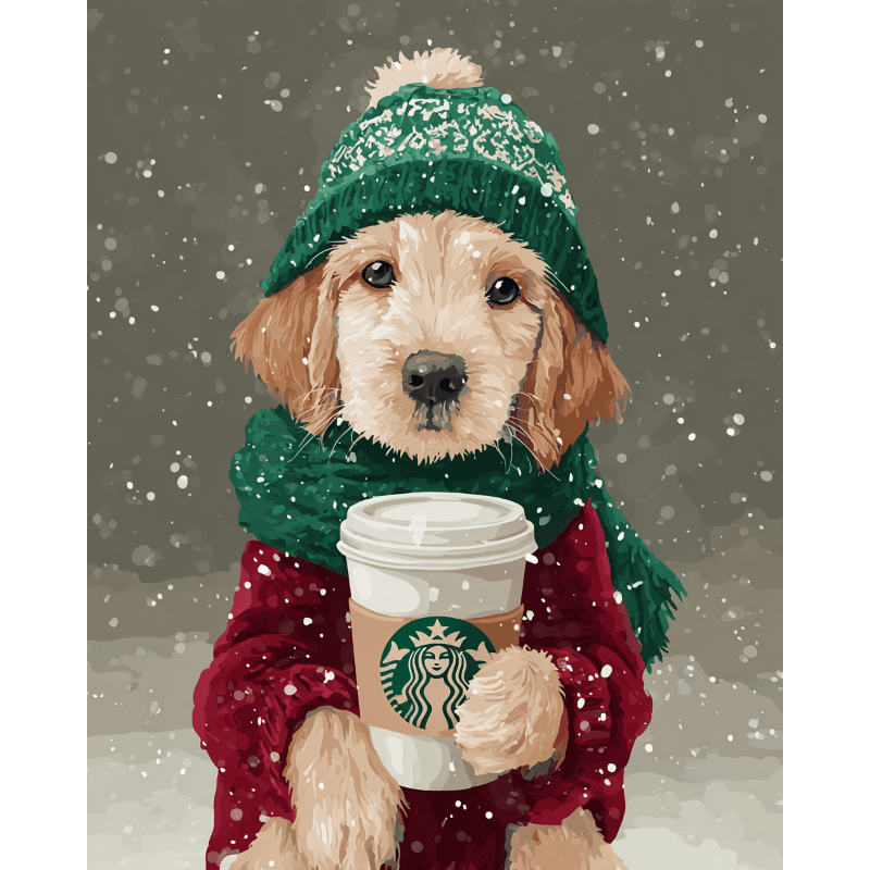 Winter Latte Pup | Paint by Number-Paint by numbers