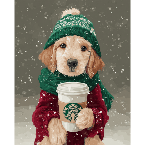 Winter Latte Pup | Paint by Number
