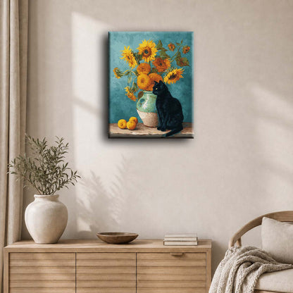 Famous sunflowers and a black cat | Paint by Number