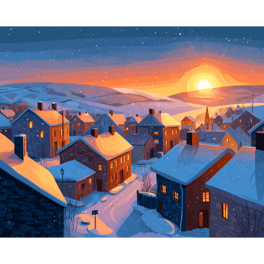 Golden winter village | Paint by Number-Paint by numbers